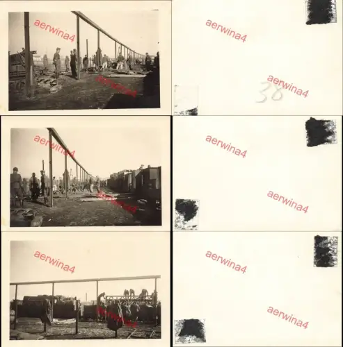 3x Fotos verladen von Material auf Zug Dnjepropetrowsk Ukraine Ostfront