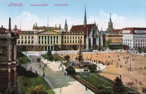 AK Leipzig Augustusplatz Universität Straßenbahn Sachsen ungelaufen Postkarte