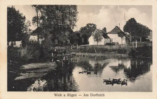 AK Wiek Dorfteich Enten Mecklenburg-Vorpommern Rügen ungelaufen Postkarte