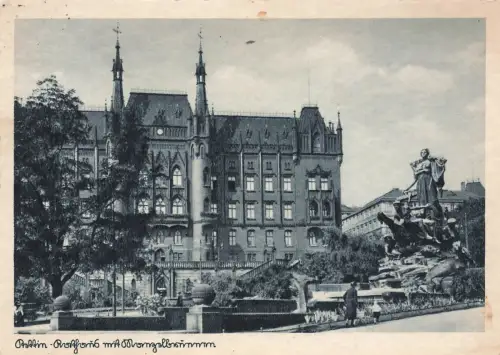 AK Stettin Szczecin Rathaus Manzelbrunnen Pommern 1942 gelaufen Postkarte