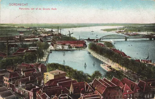AK Dordrecht Panorama Groote Kerk Hafen Fluss Brücke Südholland 1914 Postkarte
