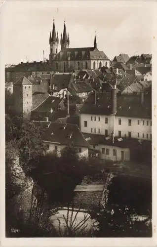 AK Eger Cheb Ortsansicht Kirche Böhmen gelaufen Postkarte