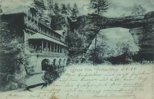 Herrnskretschen Prebischthor Böhmen Böhmische Schweiz 1898 Mondscheinkarte