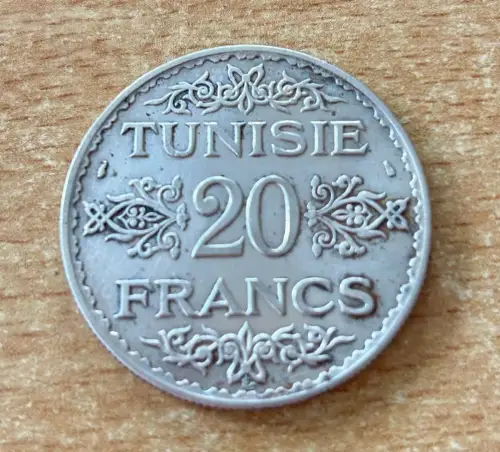Tunesien 20 Francs 1934 Silbermünze ( 1353 AH)