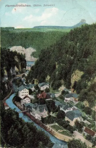 AK Herrnskretschen Ortsansicht Tal Böhmische Schweiz 1902 gelaufen Postkarte