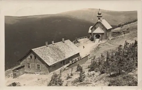 AK Heidebrünnel Bergkapelle Berghütte Sudetenland Alvatergebirge 1940 Postkarte