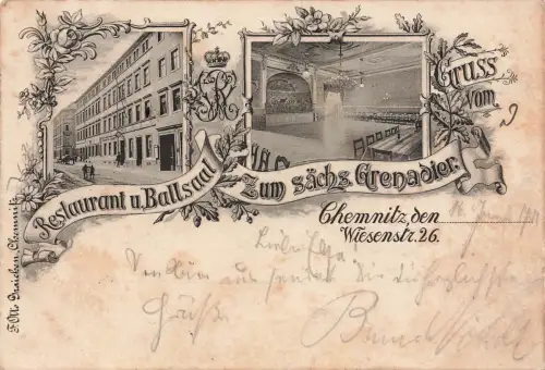 AK Chemnitz Restaurant u. Ballsaal zum sächs. Grenadier Sachsen 1901 Postkarte
