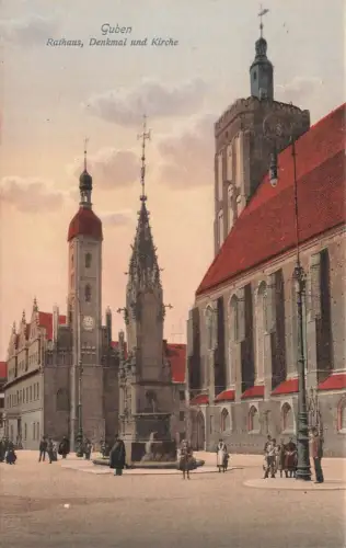 AK Guben Rathaus Denkmal Kirche Brandenburg ungelaufen Postkarte