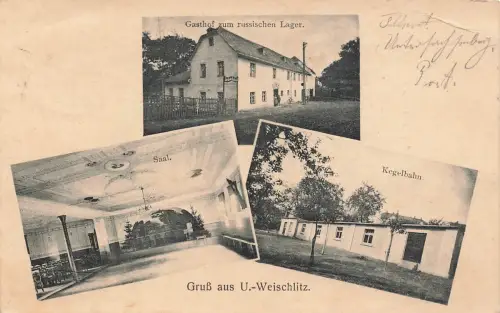 AK Unterweischlitz Gasthof zum russischem Lager Kegelbahn Sachsen 1919 Postkarte