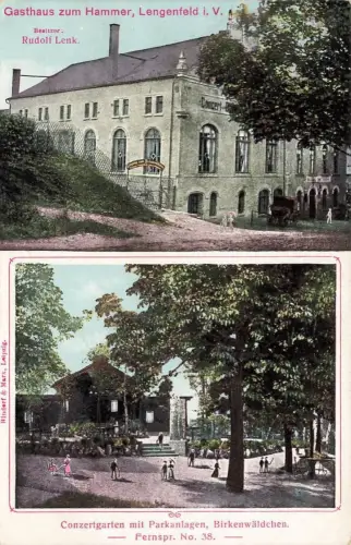 AK Lengenfeld Gasthaus zum Hammer Konzertgarten Sachsen Vogtland 1911 Postkarte