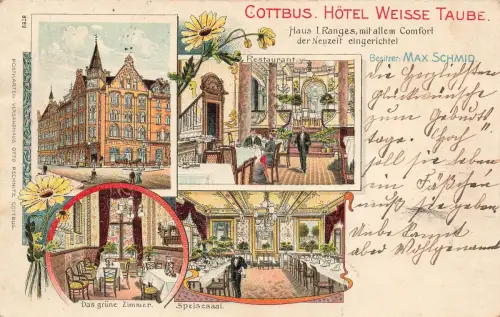 AK Cottbus Hotel Weisse Taube Speisesaal Brandenburg 1904 Postkarte Litho