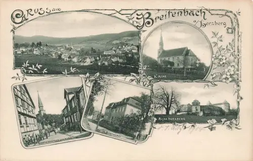 AK Breitenbach am Herzberg Ruine Gastwirtschaft Kirche Hessen Postkarte Litho