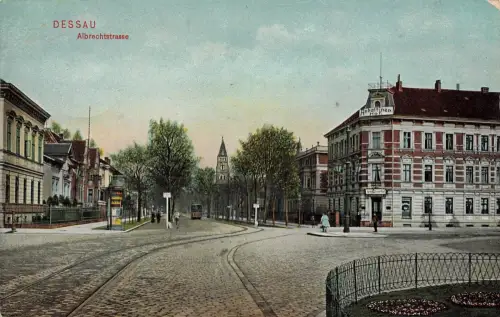 AK Dessau Albrechtstraße Anhaltiner Hof Sachsen-Anhalt 1909 gelaufen Postkarte