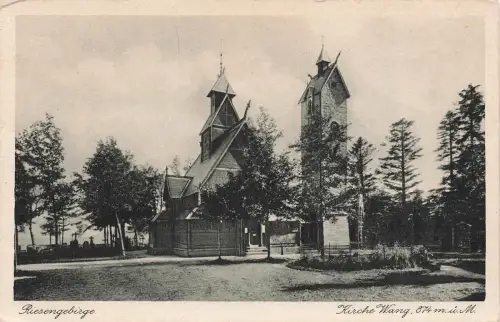 AK Brückenberg Kirche Wang Schlesien Riesengebirge 1944 gelaufen Postkarte