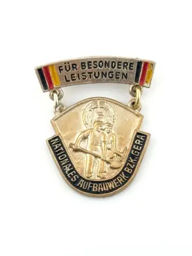 DDR Abzeichen Aufbaunadel Nationales Aufbauwerk NAW Bezirk Gera in Gold