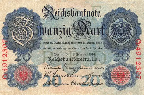 Reichsbanknote 20 Mark 19.2.1914 Mark DEU-41b Kassenfrisch/UNC