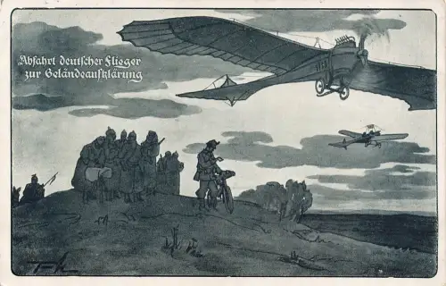 AK 1.WK Abfahrt deutscher Flieger zur Geländeaufklärung 1916 Patriotika