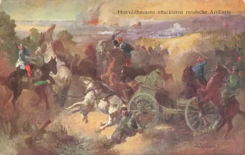 AK 1.WK Honvédhusaren Angriff russische Artillerie Schlacht Patriotika Postkarte
