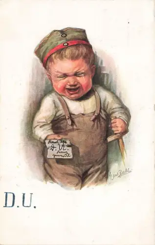 AK 1. kleiner Soldat weint D.U. Künstler H. Zahl 1916 Patriotika Postkarte