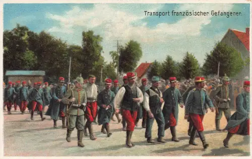 AK 1.WK Transport französischer Gefangener Militär Szene Patriotika Postkarte