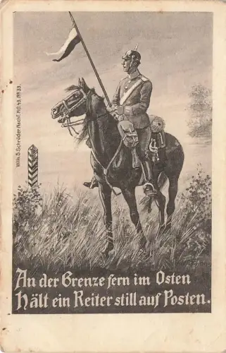 AK 1. deutscher Reiter Grenzposten Ostfront Soldat 1914 Patriotika Feldpostkarte