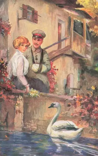 AK 1.WK Liebesszenze Geständniss verwundeter Soldat Frau Patriotika Postkarte