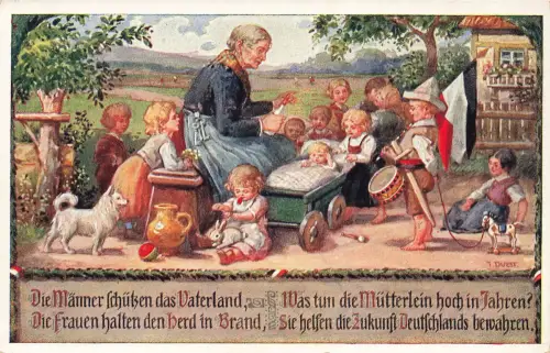 AK 1.WK Frauen halten Heimat Kinder Propaganda Spruchkarte Patriotika Postkarte