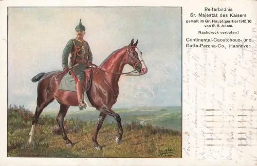 AK 1.WK Kaiser Wilhelm II. Reiterbildnis 1918 gelaufen Patriotika Feldpostkarte