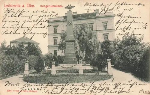 AK Leitmeritz a. Elbe Krieger Denkmal Böhmen 1906 gelaufen Postkarte