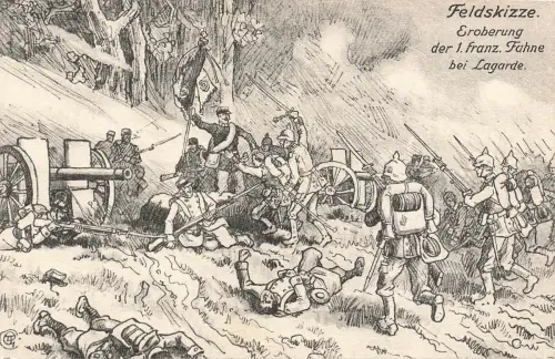 AK 1.WK Eroberung der 1. französischen Fahne bei Lagarde Feldskizze Patriotika