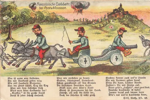 AK 1.WK Französische Eselbatterie Pont-à-Mousson Esel Kanone 1915 Patriotika