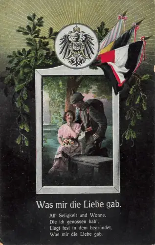 AK 1.WK Soldat Paar Liebesszene Fahne Reichsadler Spruch Patriotika Postkarte