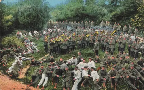 AK 1.WK Militärkonzert für Mannschaften Trompeten 1916 Patriotika Feldpostkarte