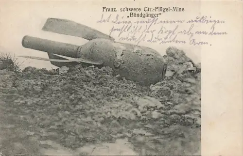 AK 1.WK Französische Fliegerbombe Blindgänger 1917 gelaufen Patriotika Postkarte