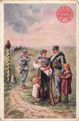 AK 1.WK Soldat Familie Heimkehr Kinder 1914 ungelaufen Patriotika Postkarte