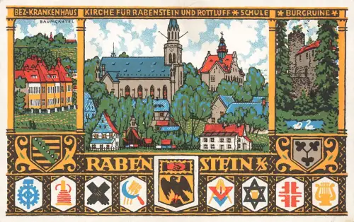 AK Rabenstein Wappen Kirche Schule Burgruine Sachsen Chemnitz Postkarte