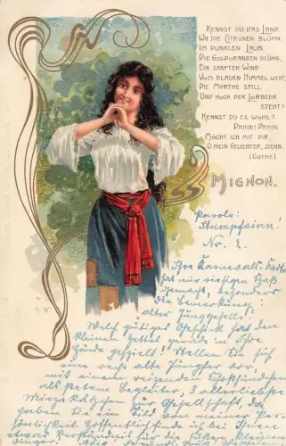 AK Künstlerkarte Mignon Goethe Gedicht Frau Kennst du das Land 1900 Postkarte