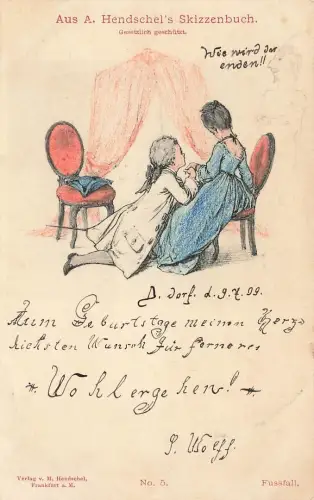 AK Künstlerkarte Fussfall Hendschel Skizzenbuch Liebesszene 1899 Postkarte