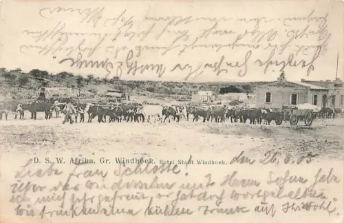 AK Deutsch-Südwest-Afrika DSWA Gr.Windhoek Hotel gel. Feldpost WINDHUK 1905