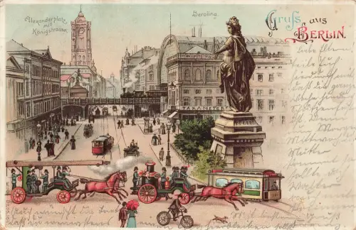 AK Berlin Berolina Alexanderplatz Königsstraße Berlin 1908 Postkarte Litho