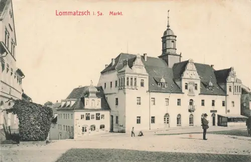AK Lommatzsch Markt Rathaus Sachsen ungelaufen Postkarte