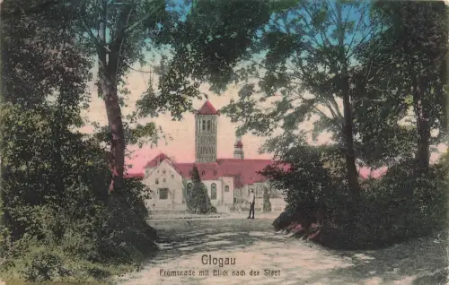 AK Glogau Głogów Promenade Blick Stadt Schlesien 1917 gelaufen Feldpostkarte