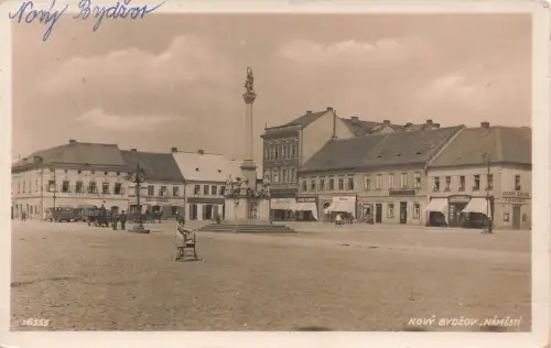 AK Neubidschow Nový Bydžov Náměstí Marktplatz Böhmen 1930 gelaufen Postkarte