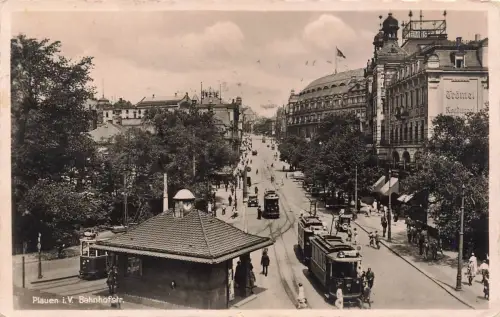AK Plauen Bahnhofsstraße Trömel Konditorei Sachsen Vogtland 1934 Postkarte