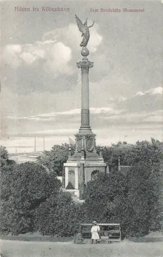 AK Kopenhagen Ivar Hvitfeldts Monument Dänemark 1918 gelaufen Postkarte
