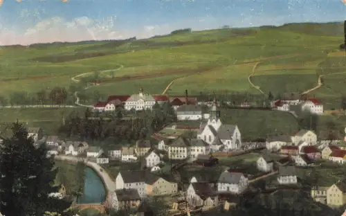 AK Wiesa Ortsansicht Kirche Rittergut Sachsen Erzgebirge 1922 gelaufen Postkarte