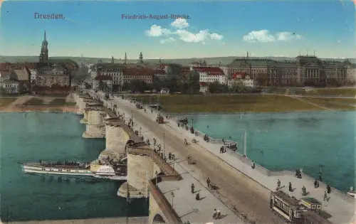 AK Dresden Friedrich August Brücke Passagierdampfer Sachsen gelaufen Postkarte