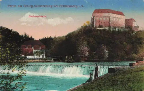 AK Frankenberg Fischerschänke Schloß Sachsenburg Sachsen ungelaufen Postkarte