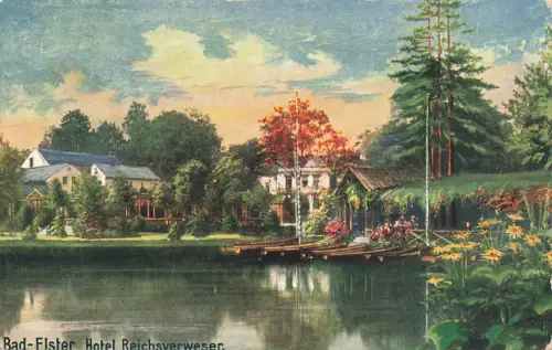 AK Bad Elster Hotel Reichsverweser Teich Sachsen Vogtland 1918 Postkarte