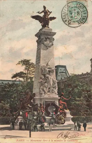 AK Paris Monument à la mémoire de Gambetta Frankreich 1905 gelaufen Postkarte
